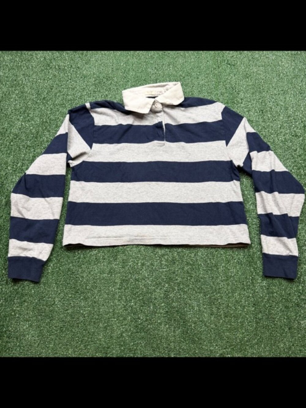 John Galt Cropped Rugby Polo Shirt Womens Size M Gray Blue Rugby